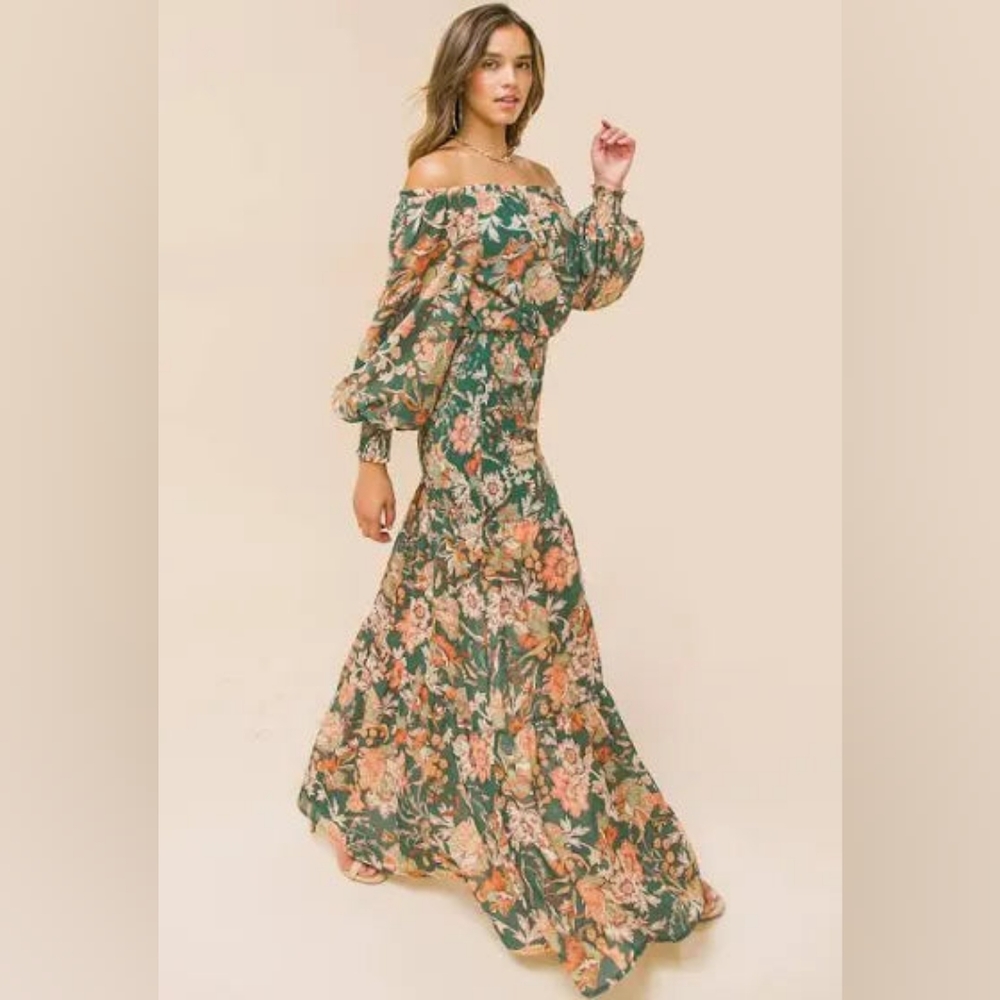 Flying tomato Green Off-Shoulder Printed Maxi